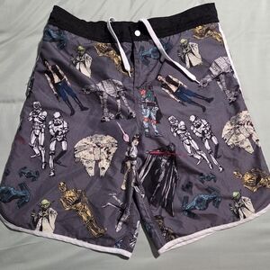 Star Wars Men's Swim Shorts - Gray with Multicolor Characters